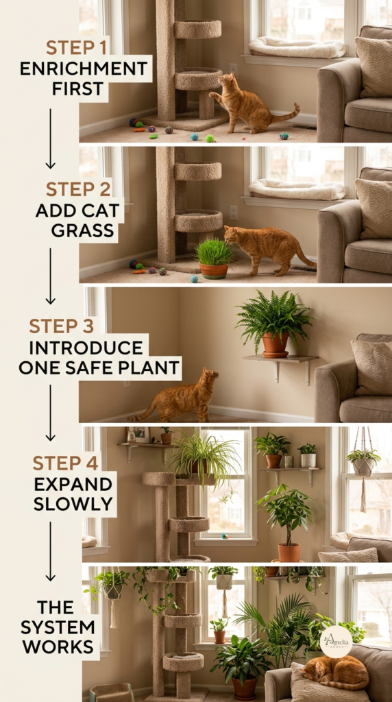 Emergency protocol card with pet poison control phone numbers displayed during moment of cat ate unknown plant decision-making showing clear toxicity tiers